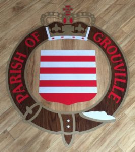 Grouville emblem in floor